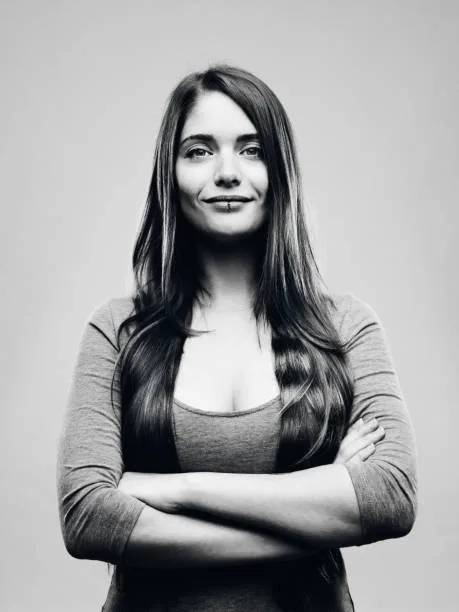 A professional black and white portrait of Jane Doe, the photographer.